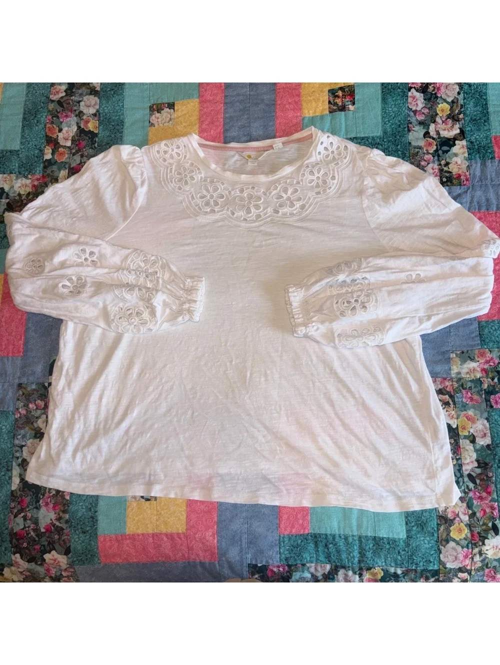 Boden $98 Rn: 118027 Summer Woman’s 20/22 White Long Sleeve Top Floral Details